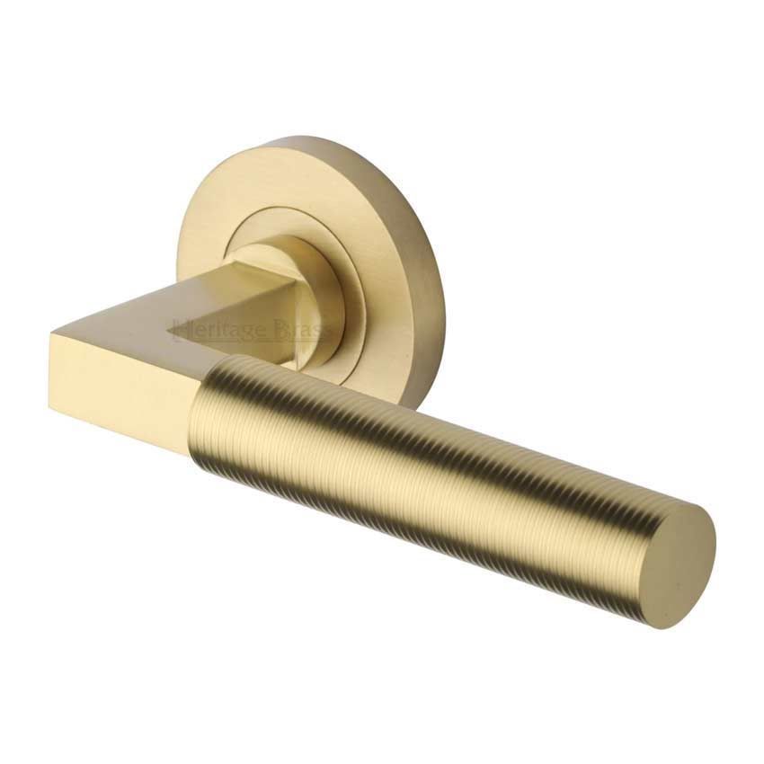 Spectral Door Handle on Round Rose in Satin Brass - RS2261-SB