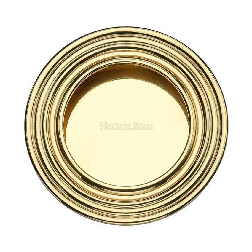 Round Reeded Flush Pull in Polished Brass - C1837-PB