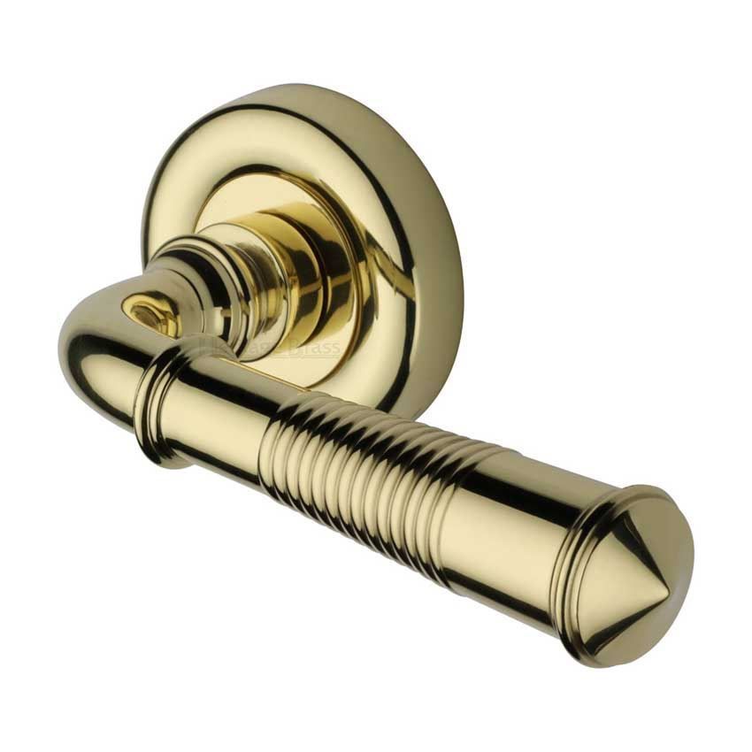 Colonial Reeded Door Handle in Polished Brass - V1936-PB