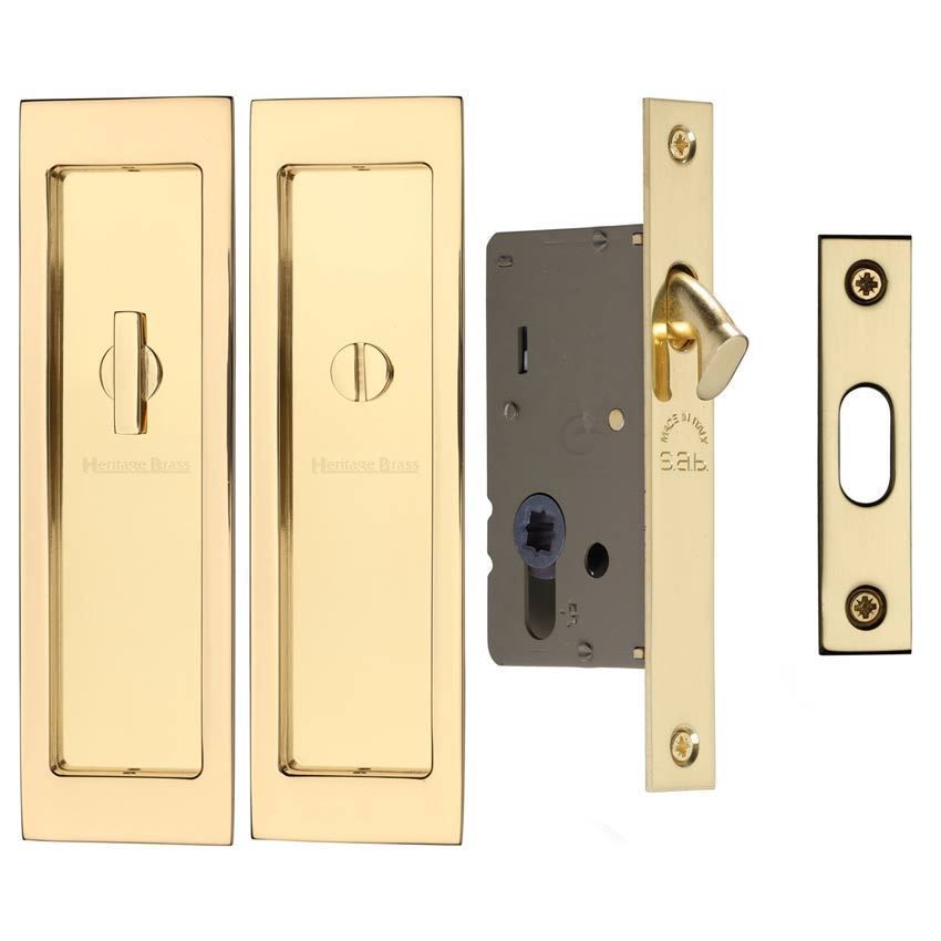 Sliding Lock with Rectangular Privacy Turns In Polished Brass Finish - C1877-PB
