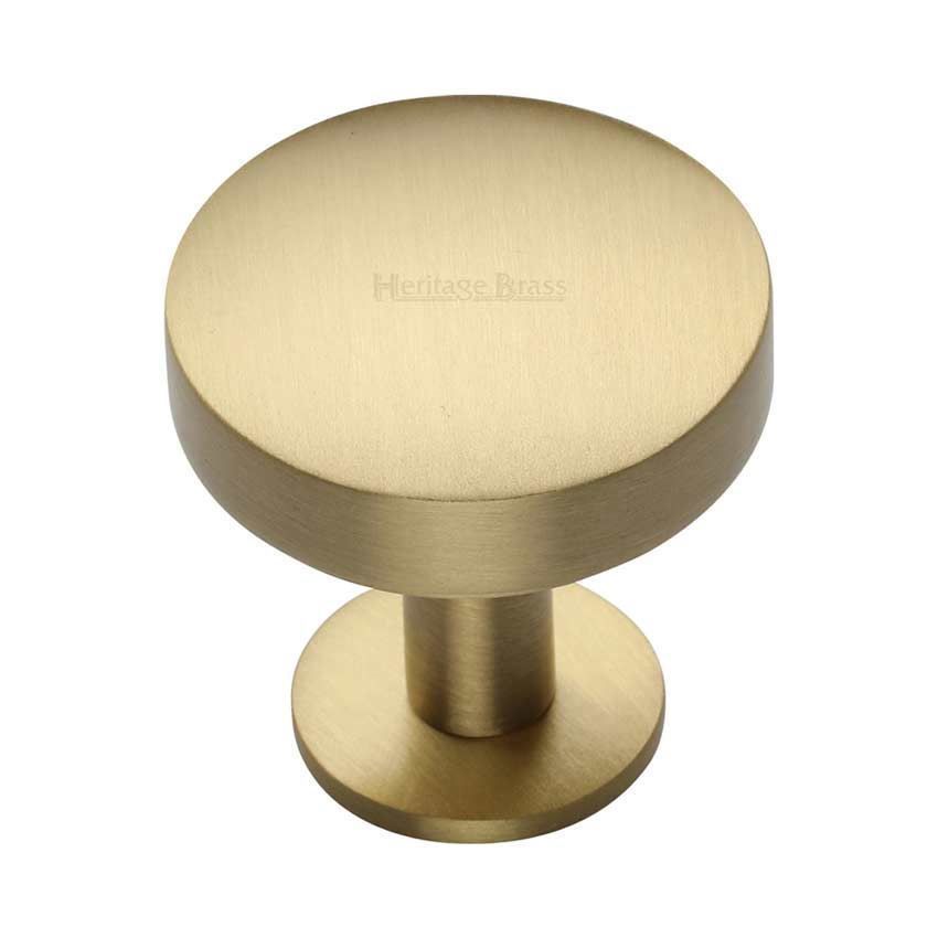 Domed Disc Cabinet Knob with Rose in Satin Brass - C3878-SB 