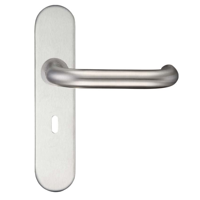 Satin Stainless Steel RTD Lever on a Lock Cover Plate- ZCS31RSS