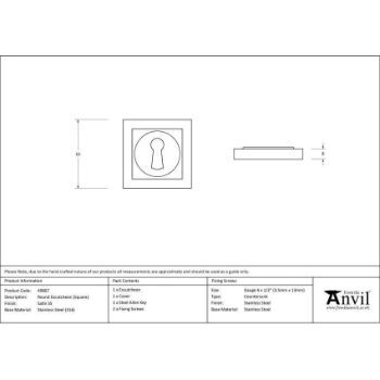 Satin Marine Stainless Steel Round Escutcheon on a Square Rose - 49867 