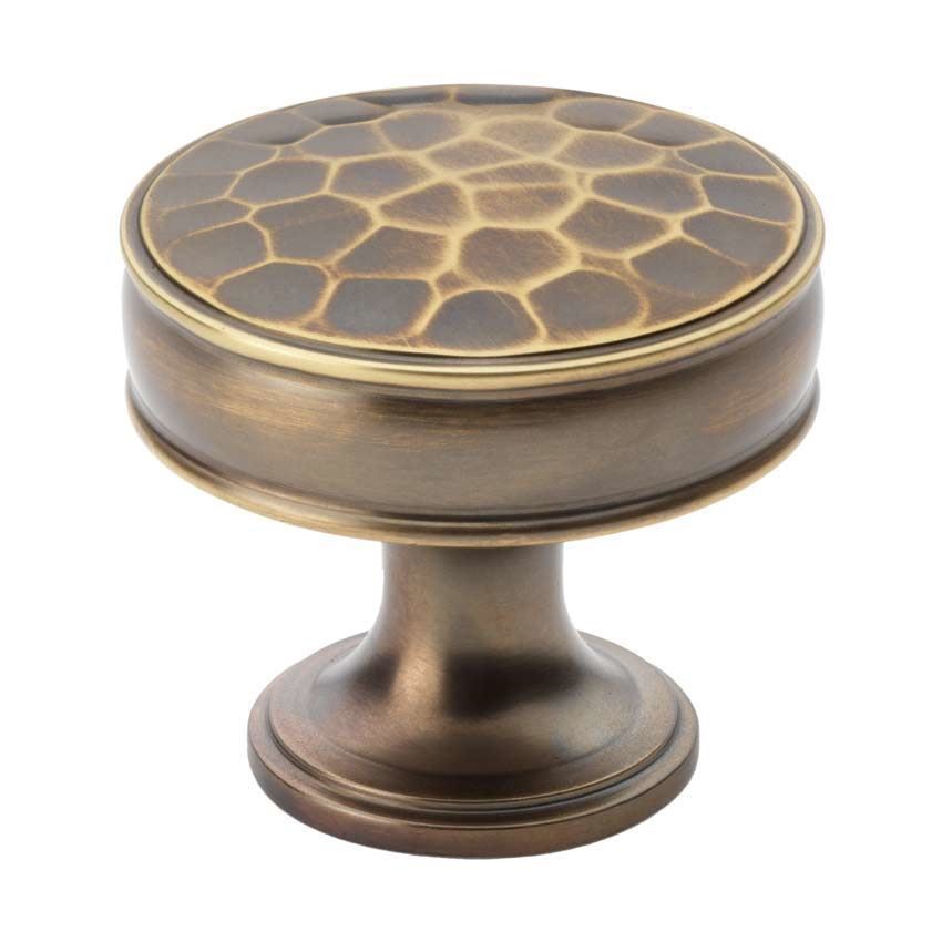 Lynd Hammered Cupboard Knob in Antique Brass - AW818-AB 