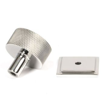 Polished Stainless Steel Brompton Cabinet Knob on a Square Rose - 46849