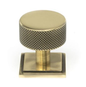 Aged Brass Brompton Cabinet Knob on a Square Rose - 46817 