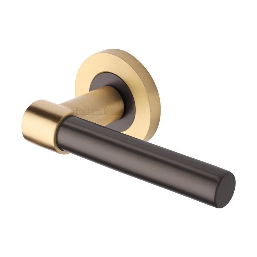 Phoenix Door Handle on Round Rose in a Dual Matt Bronze/Satin Brass - RS2017-BSB 