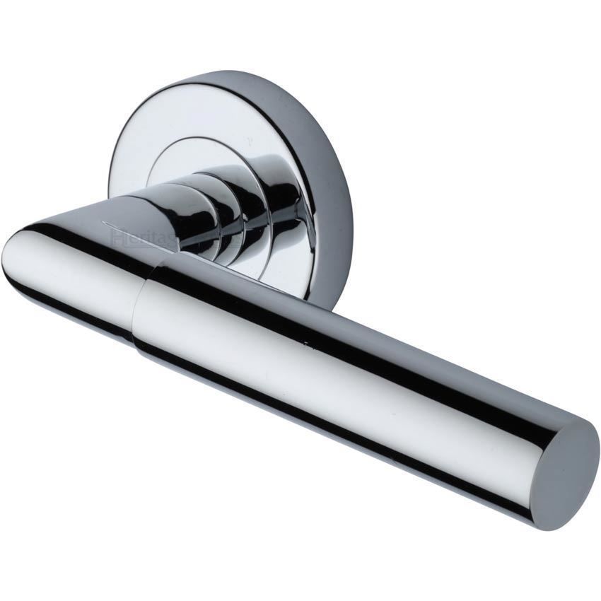 Bauhaus Mitre Door Handle on Round Rose in Polished Chrome - V2270-PC