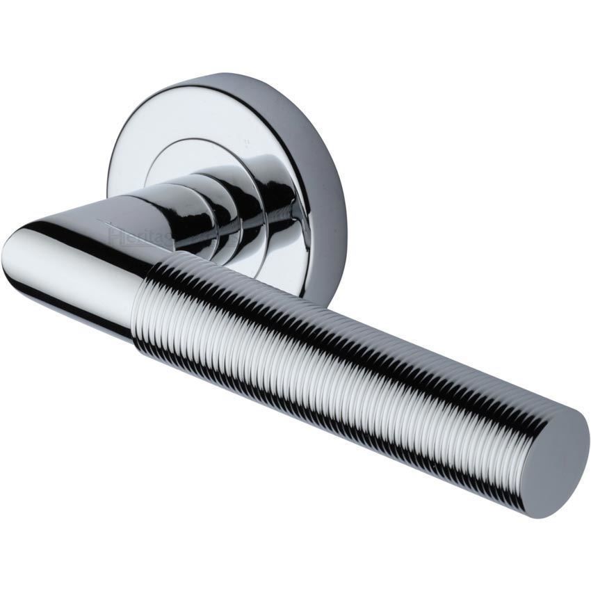 Bauhaus Mitre Reeded Door Handle on Round Rose in Polished Chrome - V2274-PC