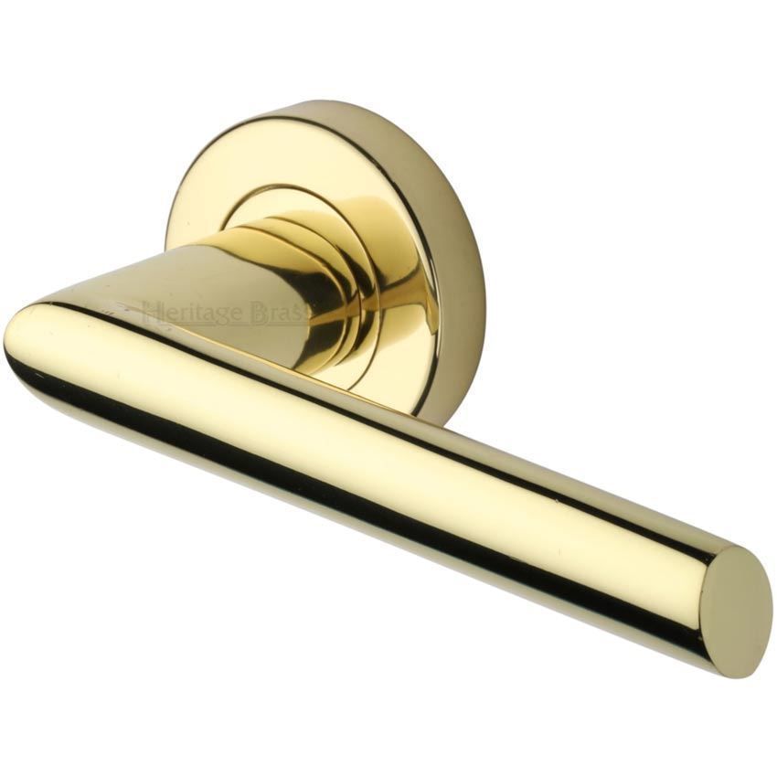 Mercury Door Handle on Round Rose in Polished Brass - V3262-PB