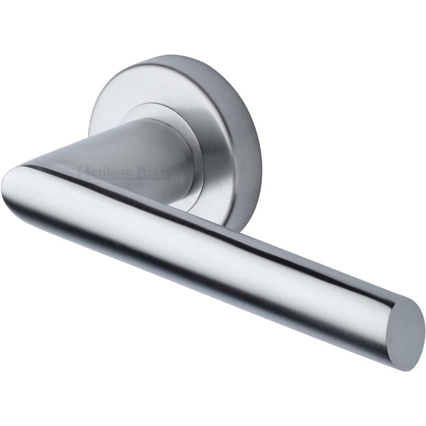 Mercury Door Handle on Round Rose in Satin Chrome - V3262-SC 