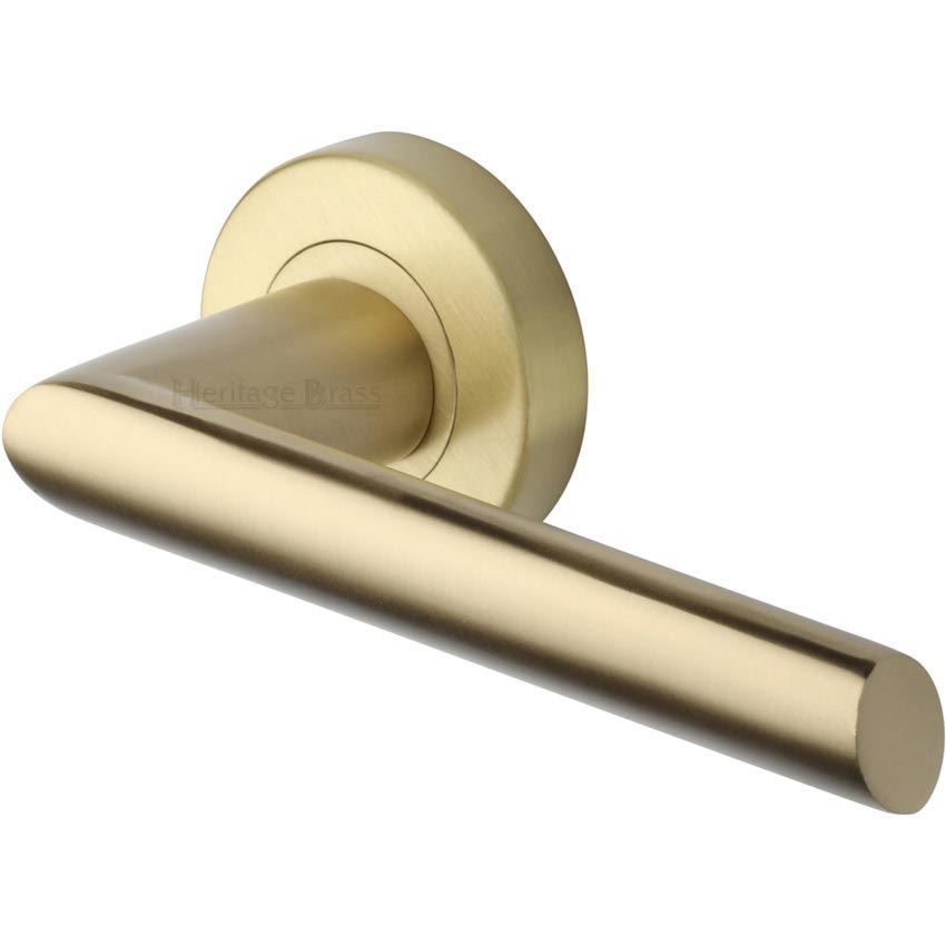 Mercury Door Handle on Round Rose in Satin Brass - V3262-SB 