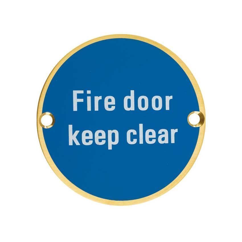 PVD Satin Brass Fire Door Keep Clear sign - ZSS11PVDSB