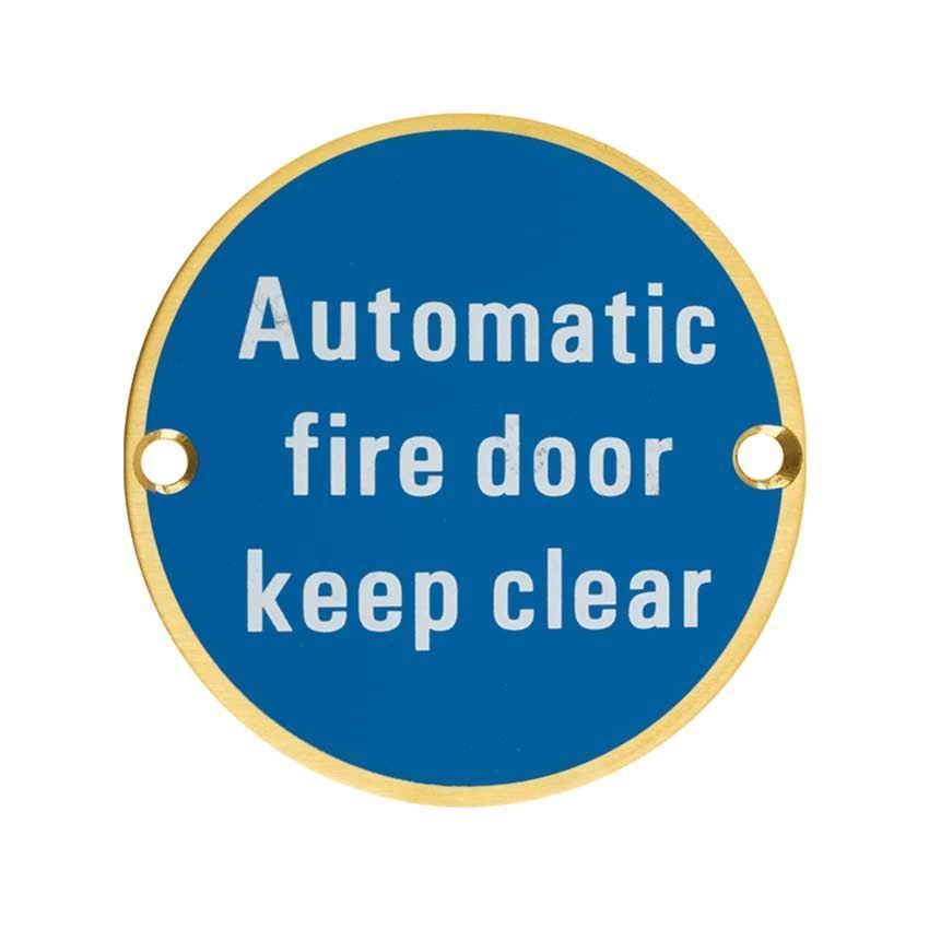 PVD Satin Brass Automatic Fire Door Keep Clear symbol - ZSS12PVDSB