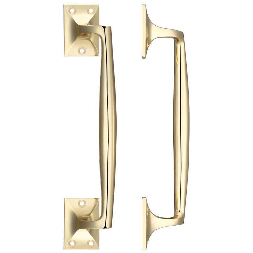 Pull Handle on a Square Rose in Polished Brass - FB113 