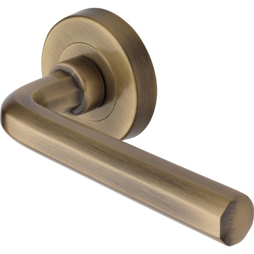 Octave Handle on a Rose in Antique Brass - V4545-AT