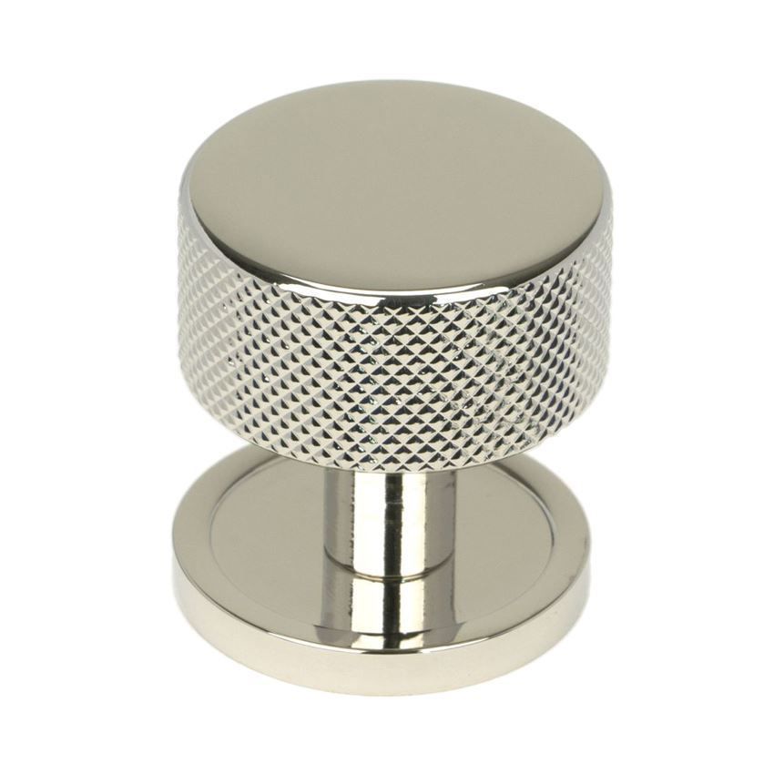 Polished Nickel Brompton Cabinet Knob on a Round Rose - 46822