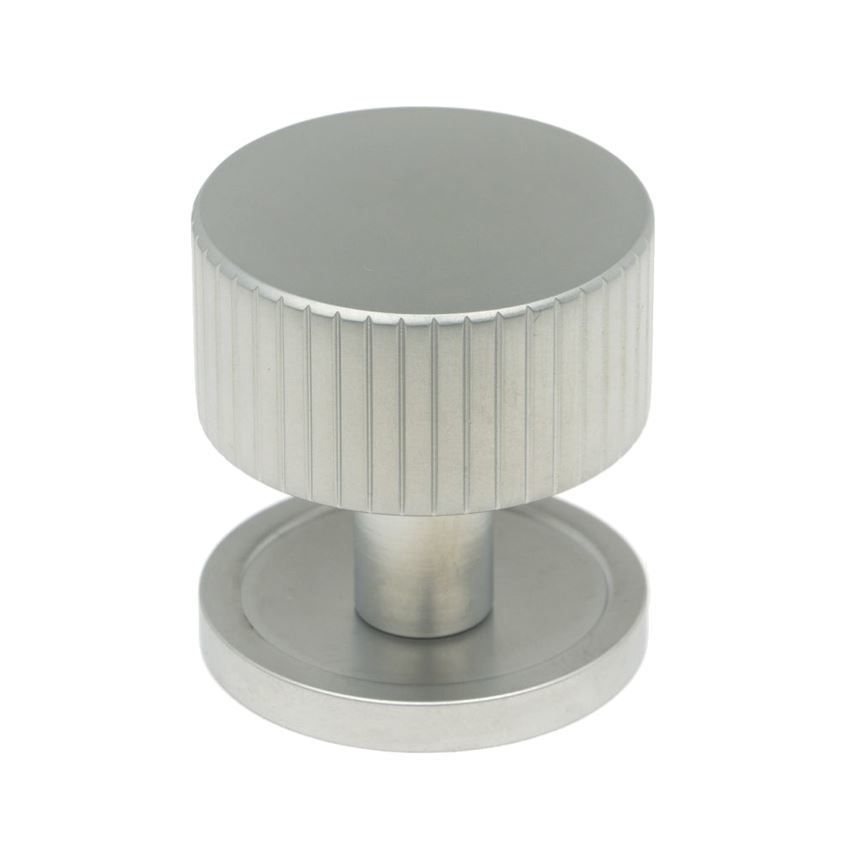 Satin Chrome Judd Cabinet Knob on a Round Rose - 50412