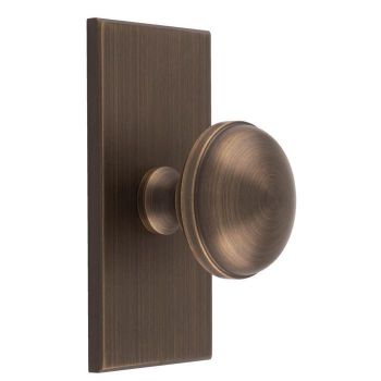Warwick Cabinet Knob on a Square Backplate in Antique Brass - 76mm x 40mm BP750AB76AB