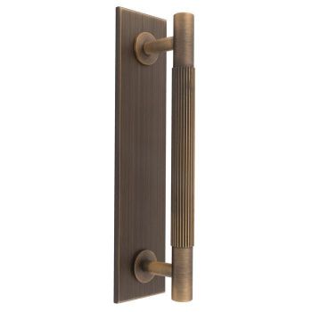 Lines Pull Handle on Backplate in Antique Brass, 128mm centres - BP710CAB168AB