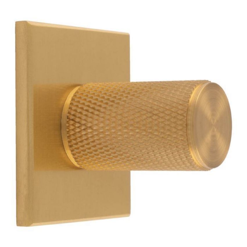 Knurled Cylinder Knob on Backplate in Satin Brass- BP702SB40SB