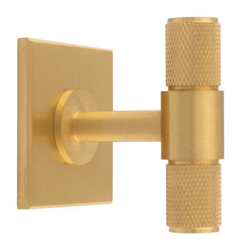 Knurled T-Bar Knob on Backplate in Satin Brass- BP701SB40SB