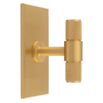 Knurled T-Bar Knob on Backplate in Satin Brass- BP701SB76SB