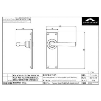 Padstow Satin Steel Latch Handle on a Backplate - NFS602