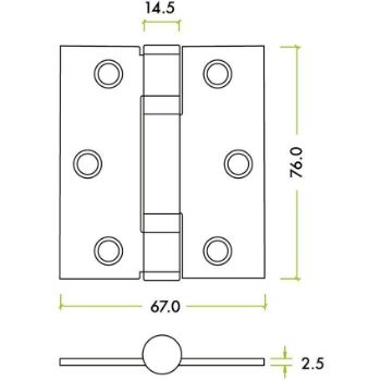 3" Grade 11 Satin Stainless Steel Hinge Drawing - ZHSS7667S-SSS