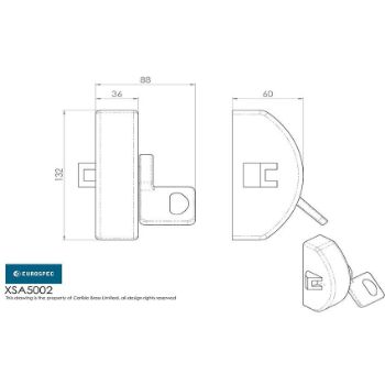 Drawing of narrow style push pad latch - XSA5002SV	