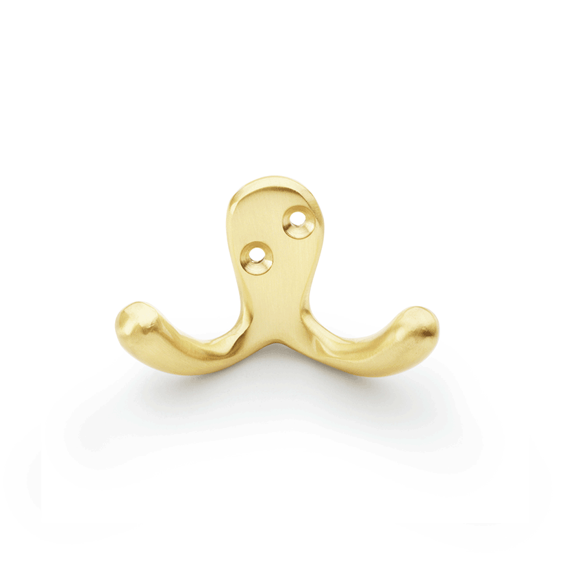 Alexander and Wilks Victorian Double Robe Hook in a Satin Brass Finish - AW773SB