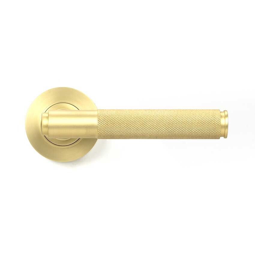 Picture of Satin Brass Brompton Door Handle on Rose Set - 50843