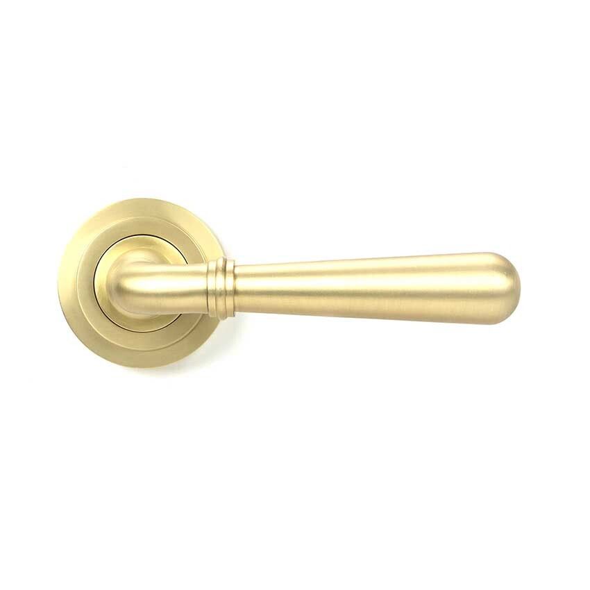 Picture of Satin Brass Newbury Door Handle on Rose Set (Art Deco) - 50854