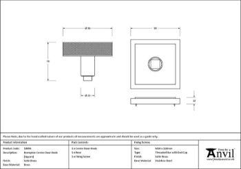 Picture of Satin Brass Brompton Centre Door Knob (Square) - 50896