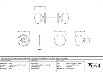 Picture of Satin Brass Mushroom Mortice/Rim Knob Set - 50901