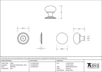 Picture of Satin Brass Mushroom Cabinet Knob 32mm - 50929