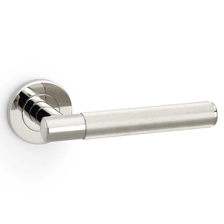 Picture of Alexander and Wilks - Spitfire Reeded Door Handle on Round Rose - AW222PNPVD