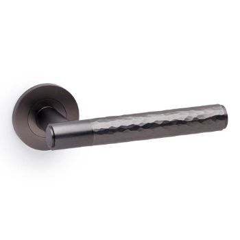 Alexander and Wilks - Spitfire Hammered Door Handle on Round Rose - AW223DBZ Picture of Alexander and Wilks - Spitfire Hammered Door Handle on Round Rose - AW223DBZ