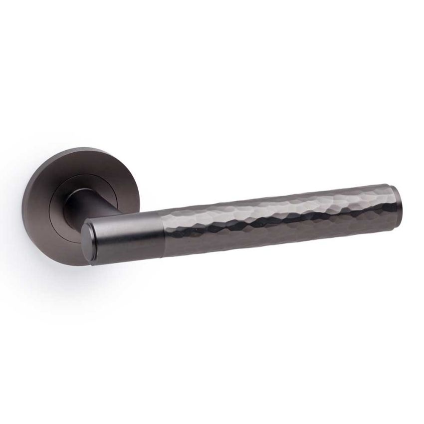 Picture of Alexander and Wilks - Spitfire Hammered Door Handle on Round Rose - AW223DBZ