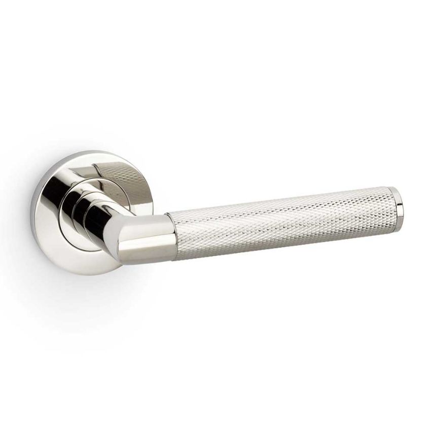 Picture of Alexander and Wilks - Harrier Knurled Door Handle on Round Rose - AW210PNPVD