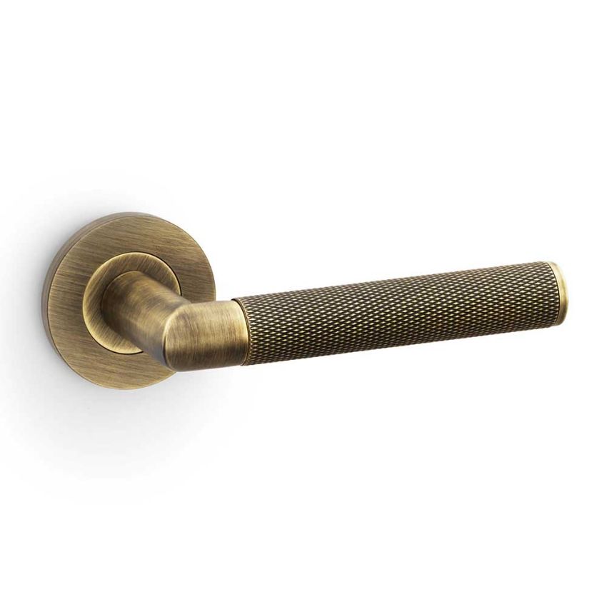 Picture of Alexander and Wilks - Harrier Knurled Door Handle on Round Rose - AW210AB