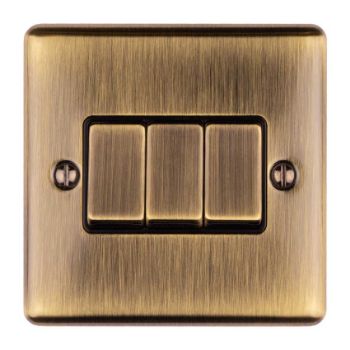 3 Gang 10Amp 2Way Switch In Antique Brass - EN3SWABB Picture of 3 Gang 10Amp 2Way Switch In Antique Brass - EN3SWABB
