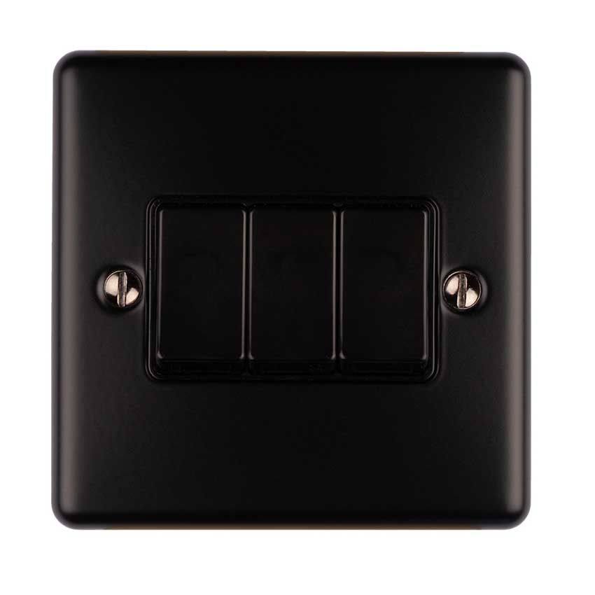 Picture of 3 Gang 10Amp 2Way Switch In Matt Black - EN3SWMBB