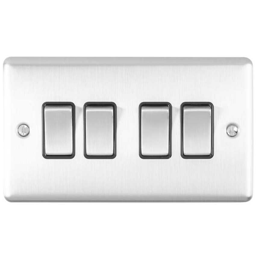Picture of 4 Gang 10Amp 2Way Switch In Satin Stainless Steel - EN4SWSSB