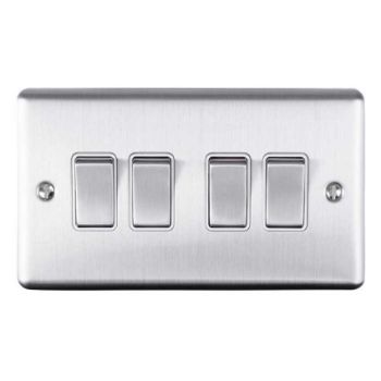 Picture of 4 Gang 10Amp 2Way Switch In Satin Stainless Steel - EN4SWSSB