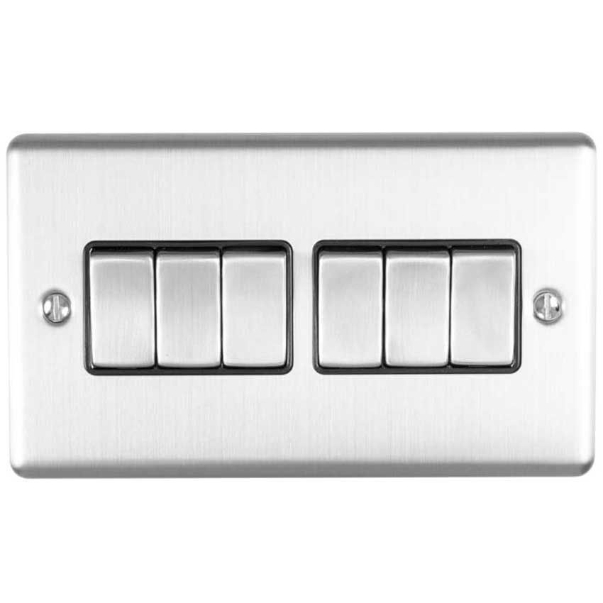 Picture of 6 Gang 10Amp 2Way Switch In Satin Stainless Steel - EN6SWSSB