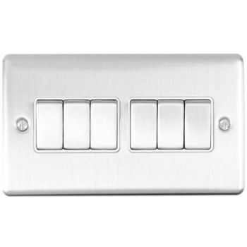 Picture of 6 Gang 10Amp 2Way Switch In Satin Stainless Steel - EN6SWSSB