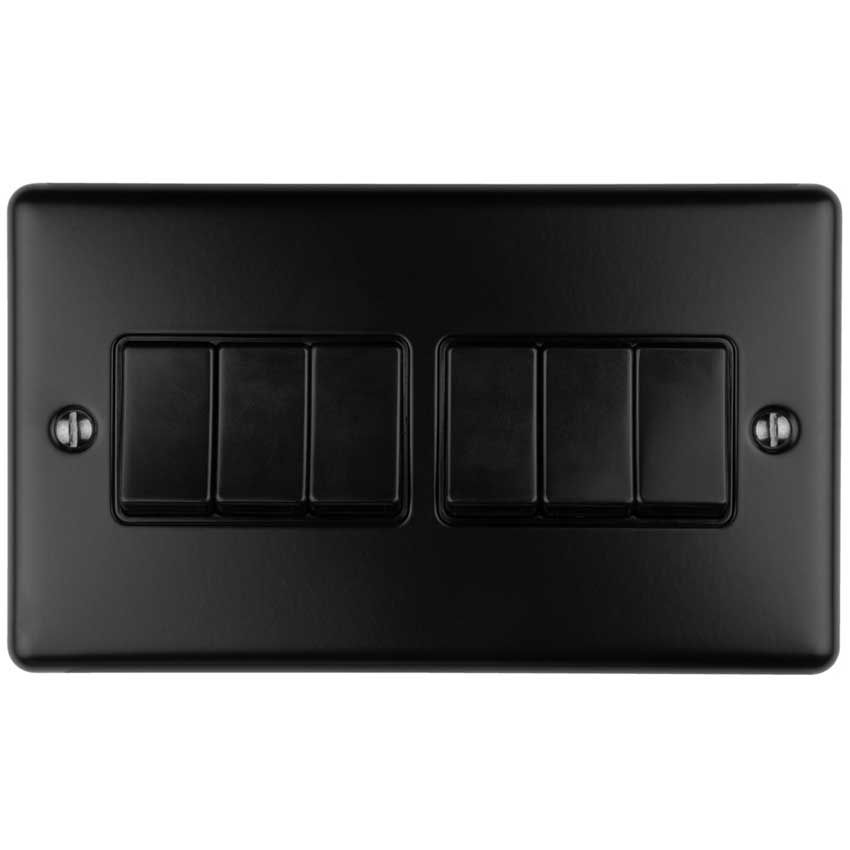 Picture of 6 Gang 10Amp 2Way Switch In Matt Black - EN6SWMBB