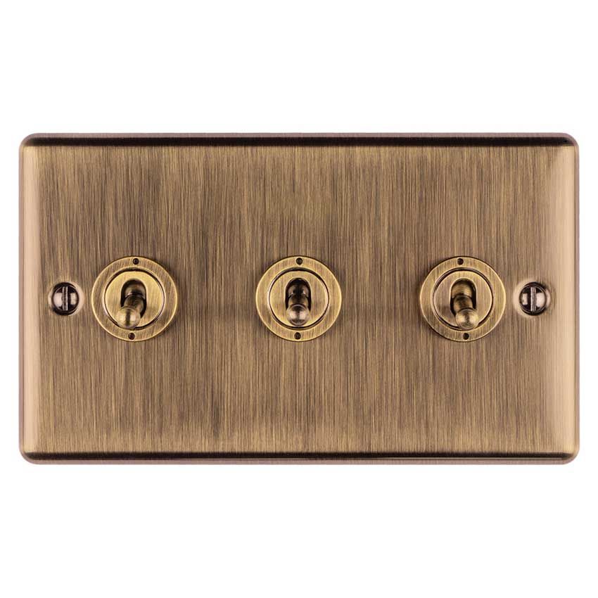 Picture of 3 Gang Toggle Switch In Antique Brass - ENT3SWABB