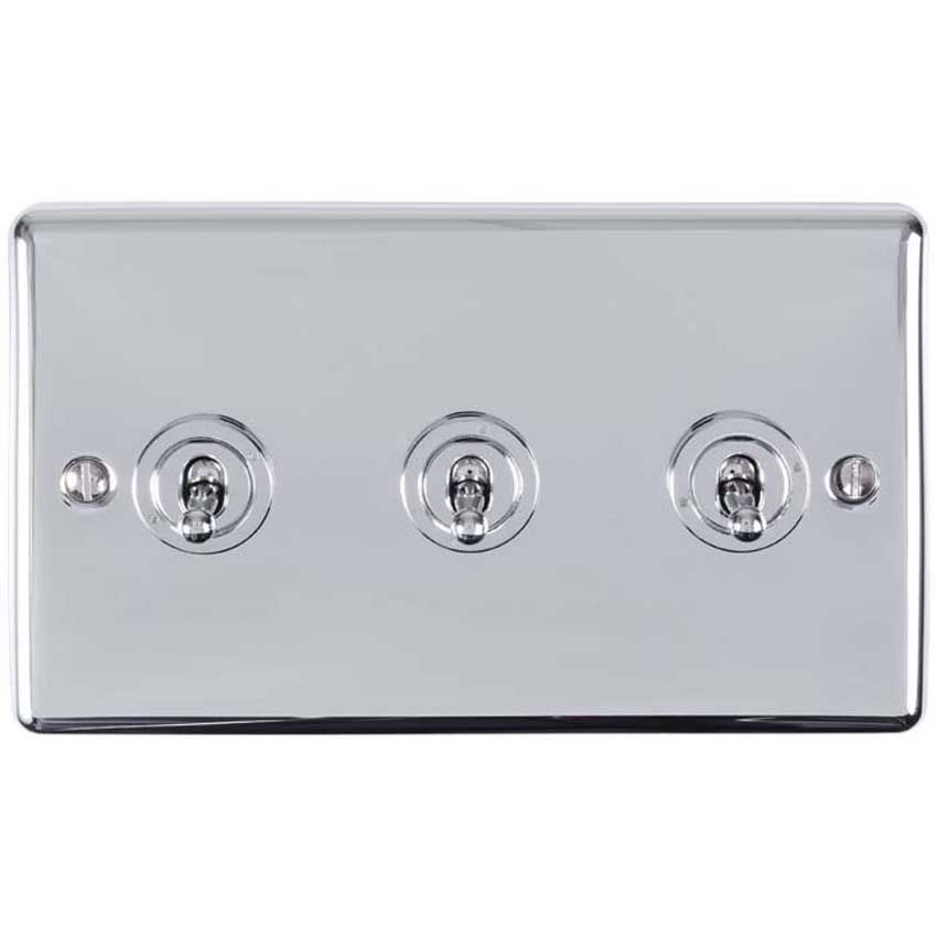 Picture of 3 Gang 10Amp 2Way Toggle Switch Polished Chrome Enhance Range - ENT3SWPC